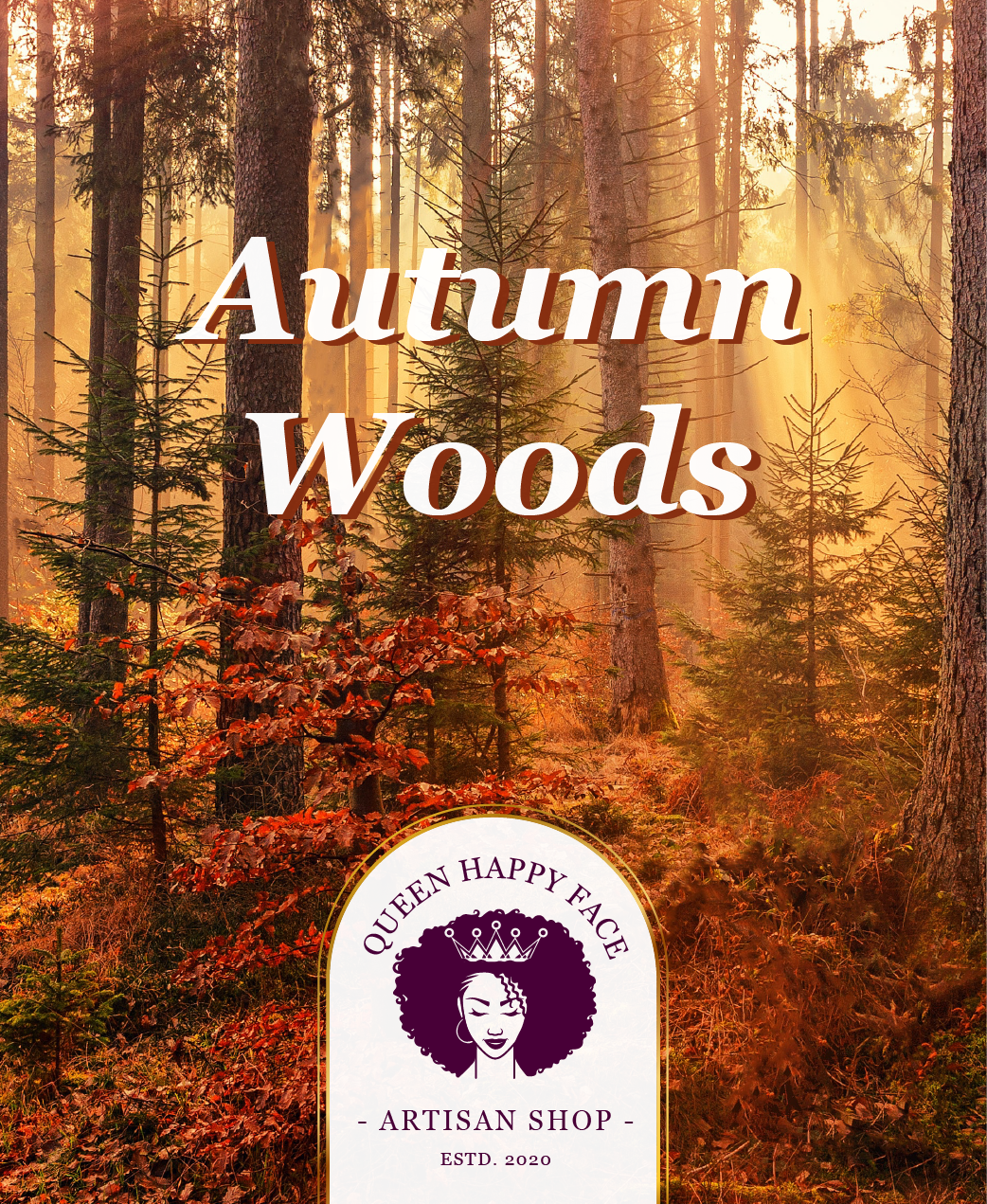 Autumn woods, hand-poured candle,label