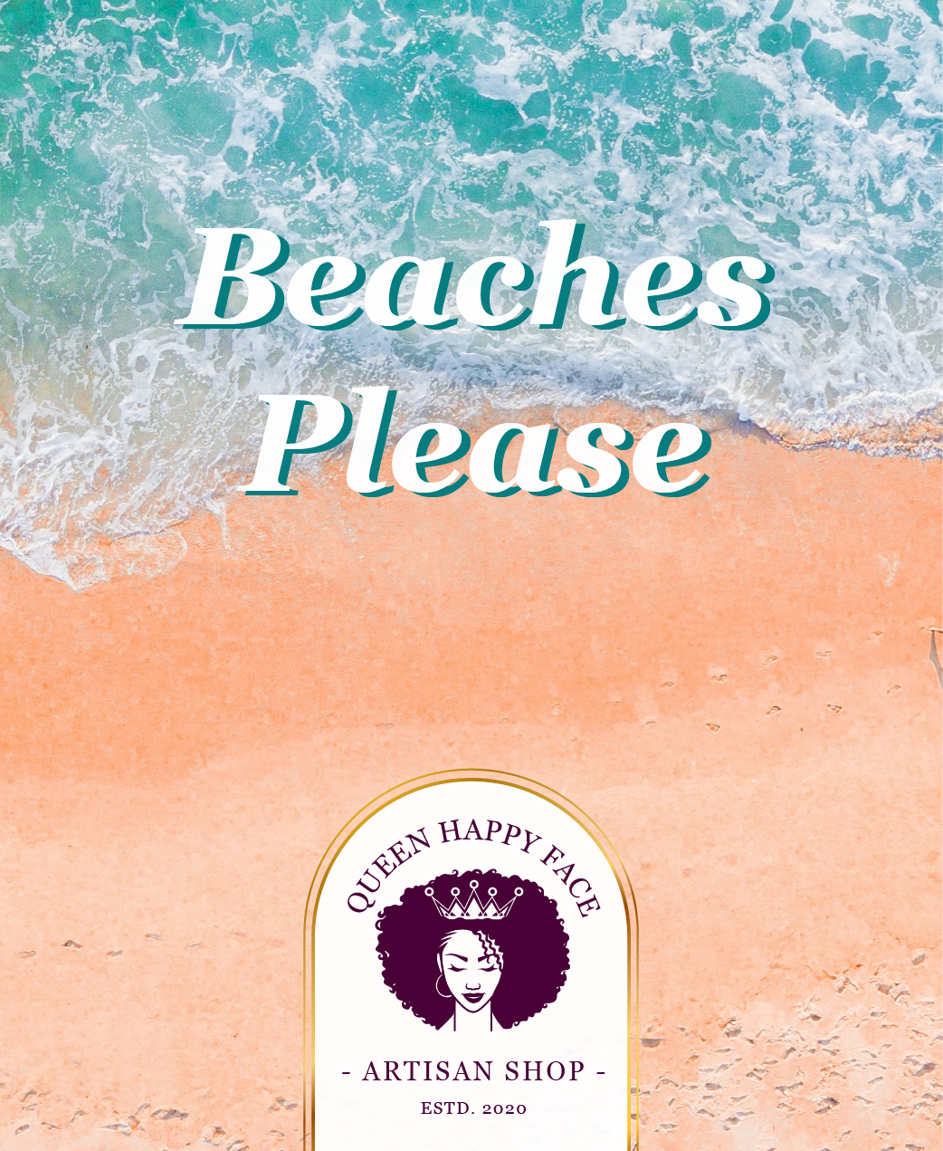 Beaches please, hand-poured candle, label