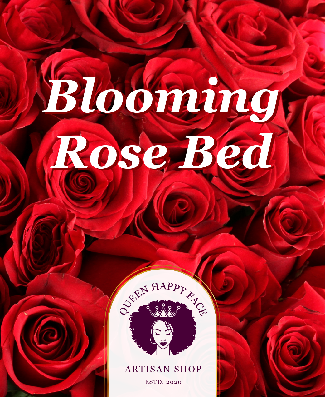 Blooming rose bed, hand-poured candle, label