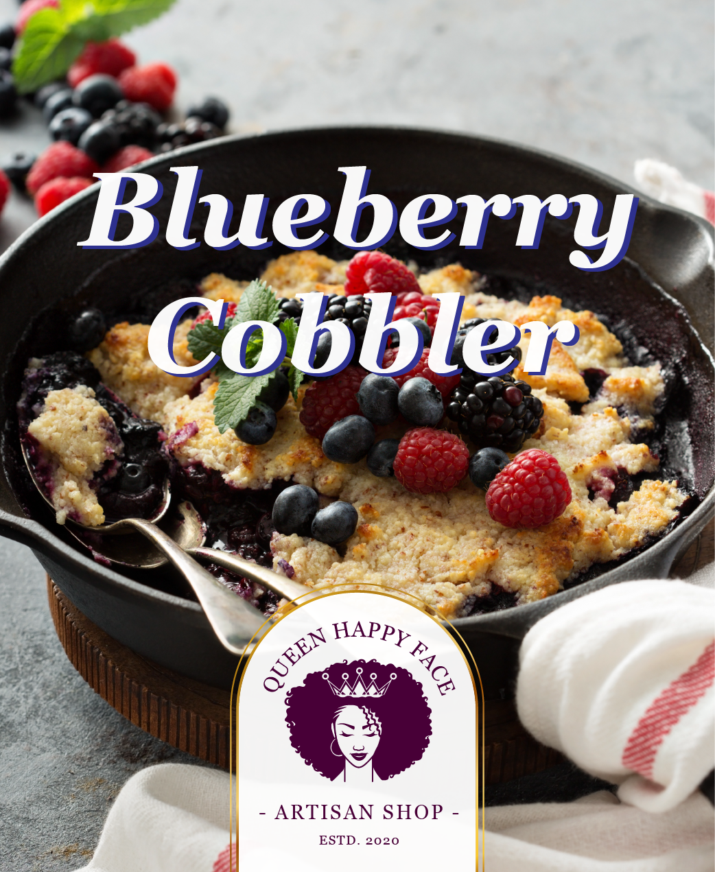 Blueberry cobbler, hand-poured candle, label