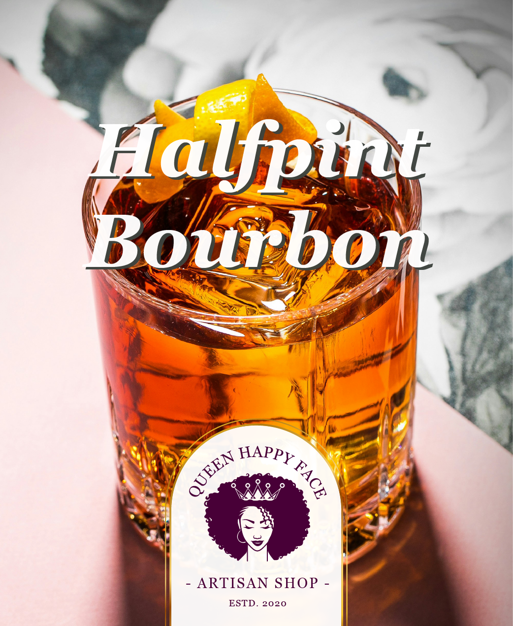 halfpint bourbon, hand-poured candle, label