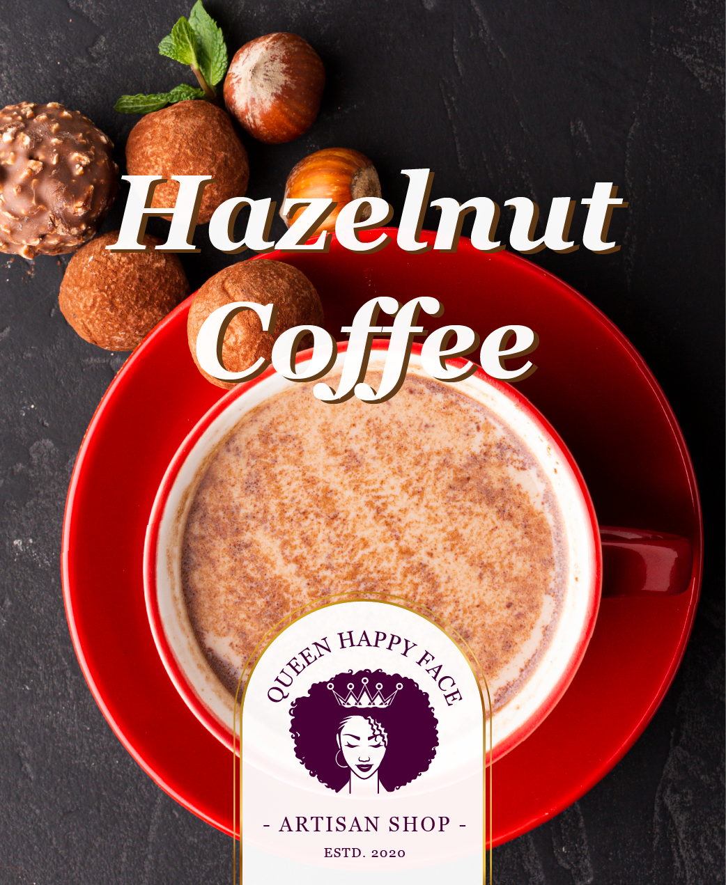 hazelnut coffee, hand-poured candle, label