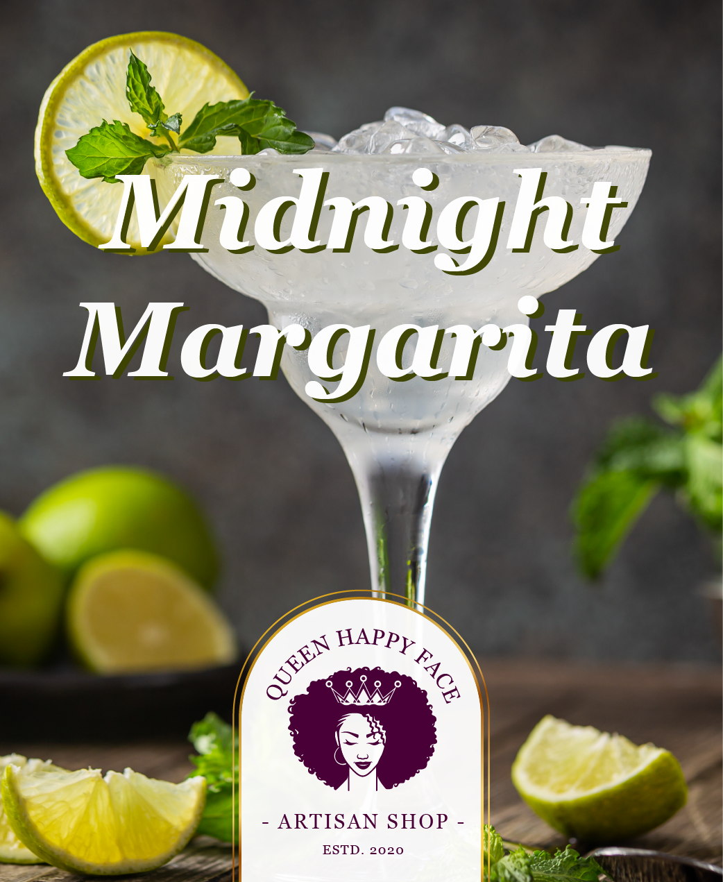 midnight margarita, hand-poured candle, label