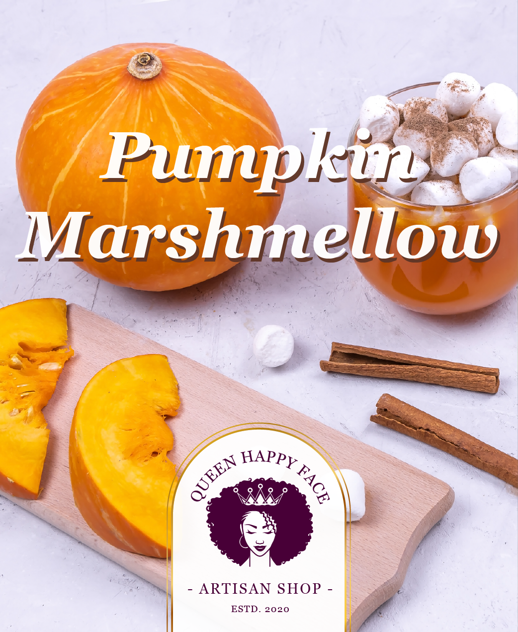 pumpkin marshmellow, hand-poured candle, label