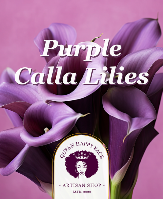 purple calla lilies, hand poured candle, label