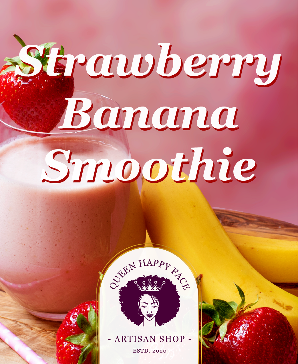 strawberry banana smoothie, hand-poured candle, label