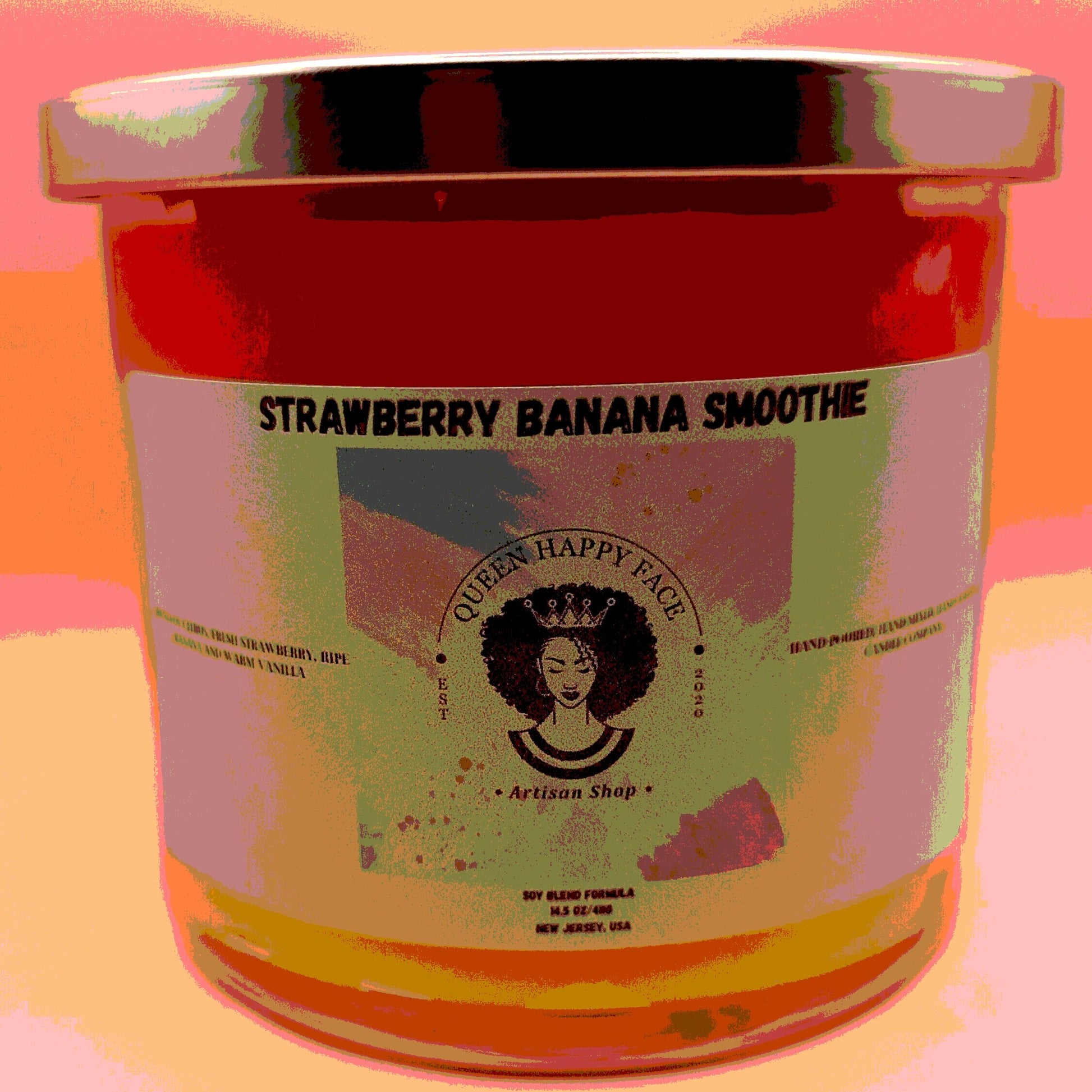 strawberry banana smoothie, hand-poured candle, front product