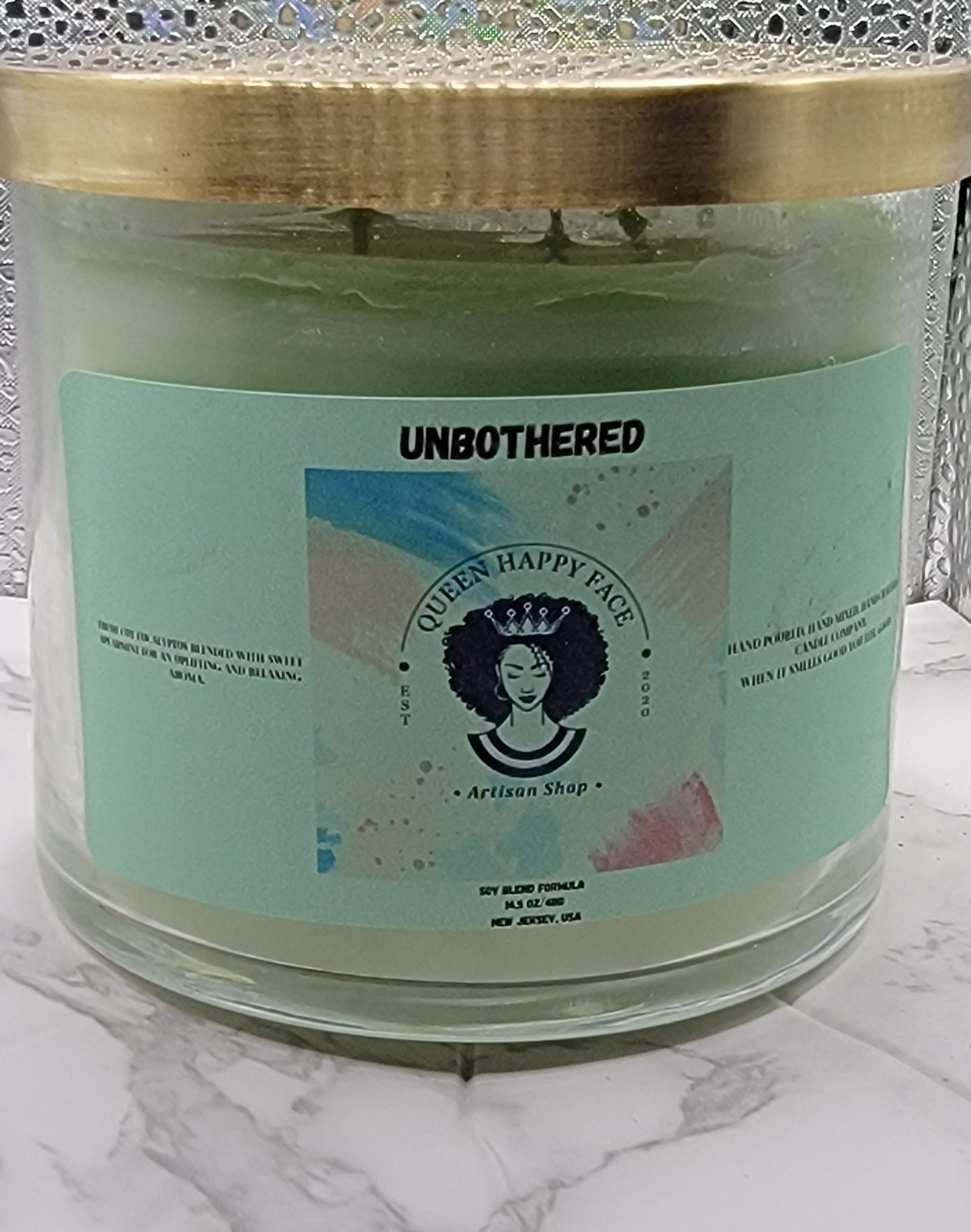 unbothered, hand-poured candle, front product