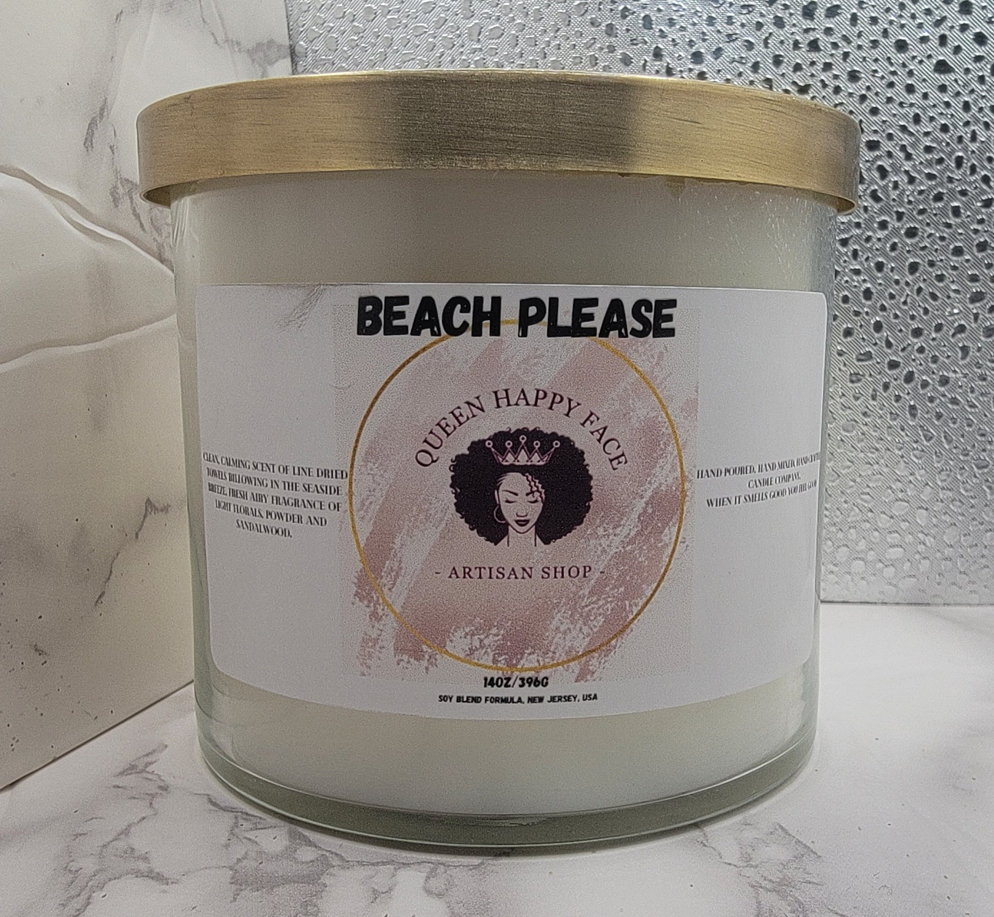 Beaches please, hand-poured candle, front product