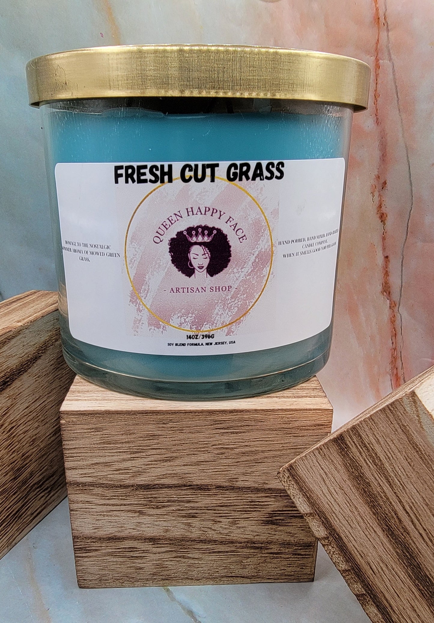 fresh cut grass, hand-poured candle, front product