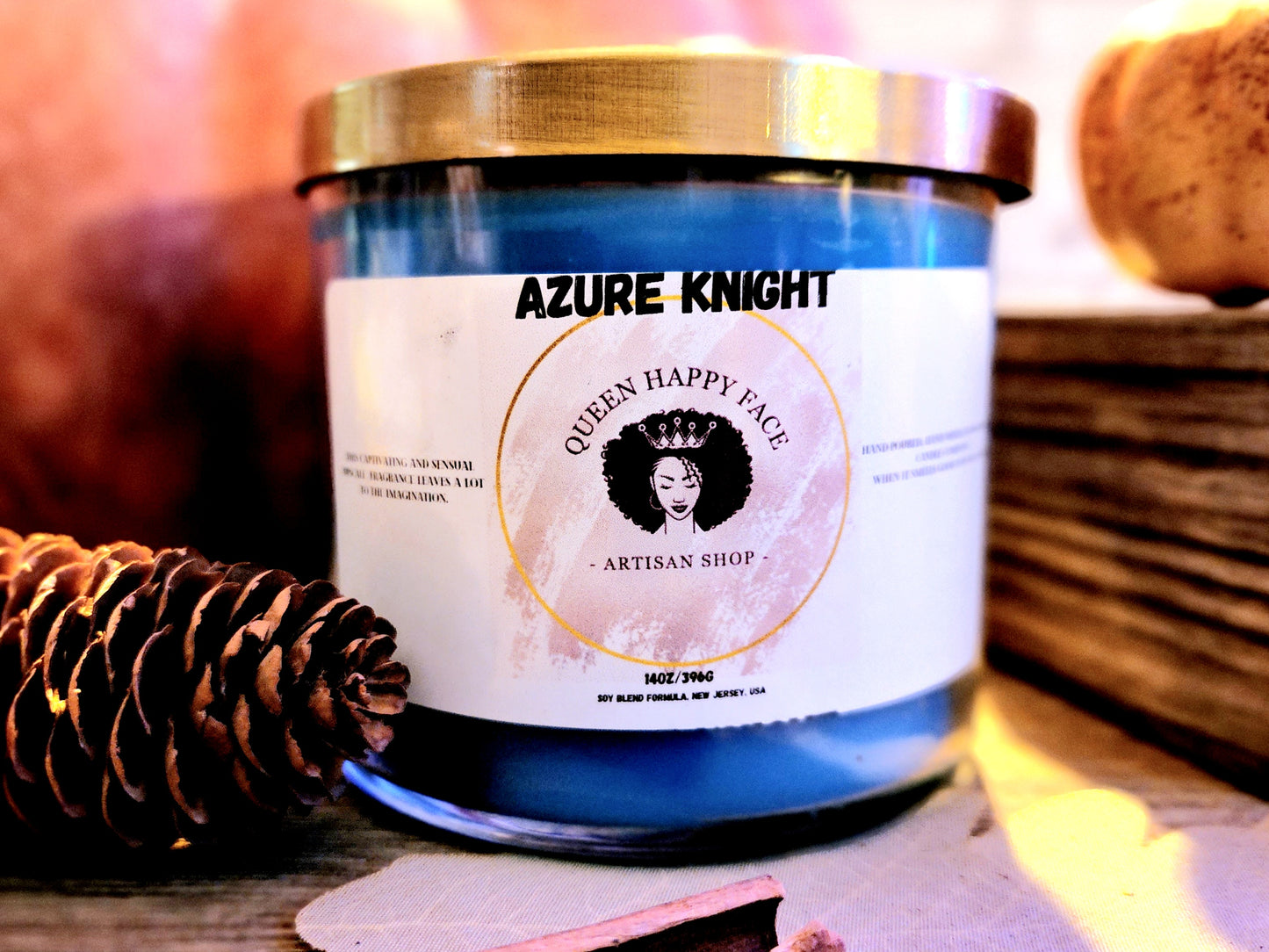 Azure knight, hand-poured candle, front product