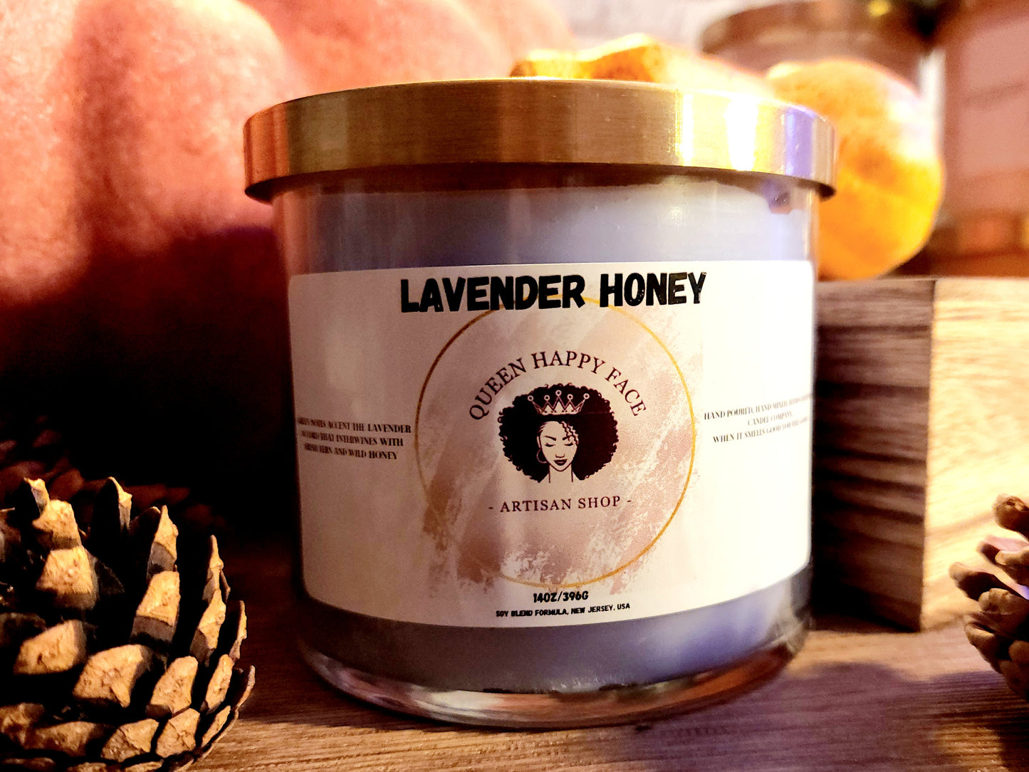 avender honey, hand-poured candle, front product