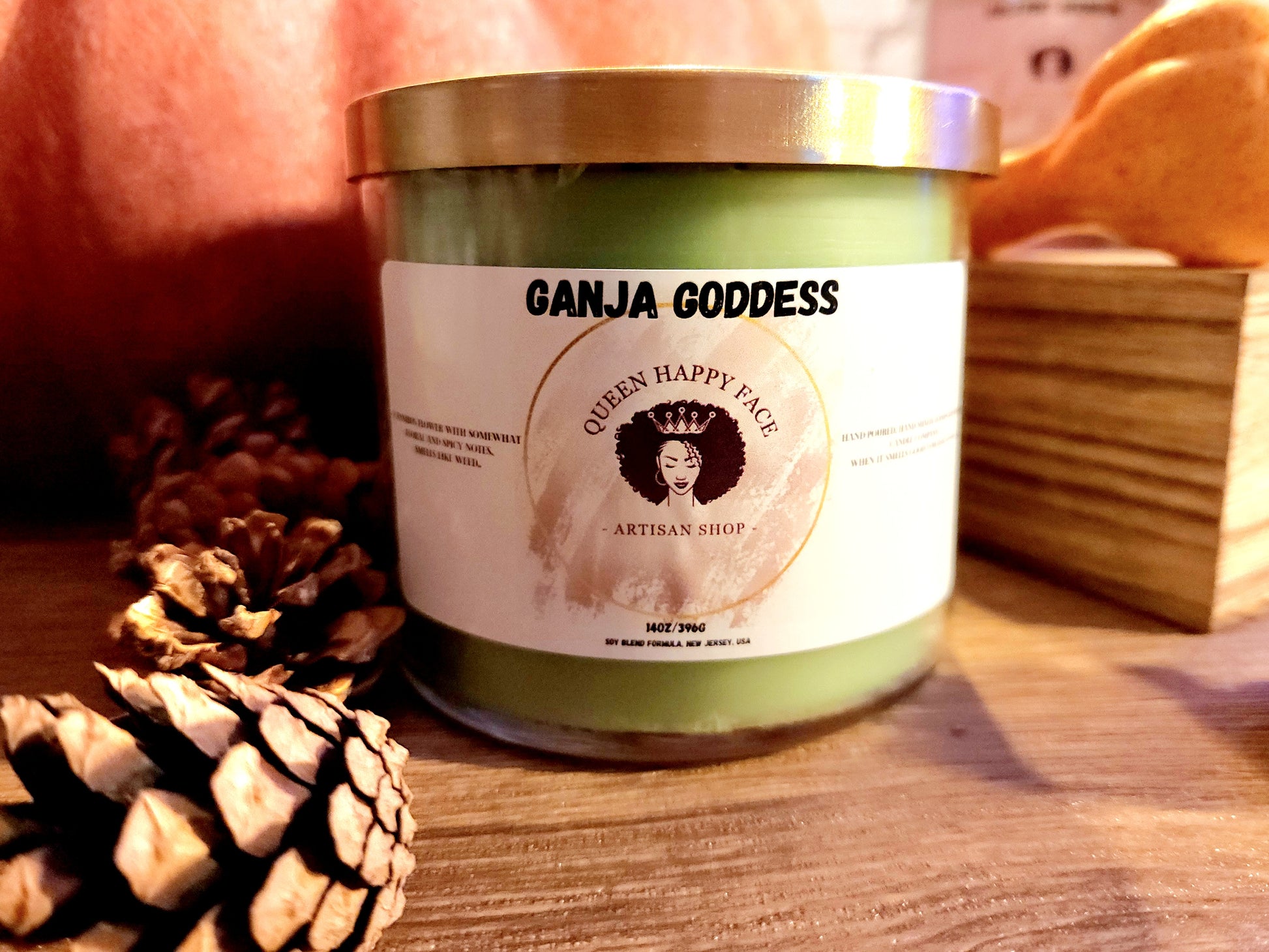 ganja goddess, hand-poured candle, front product