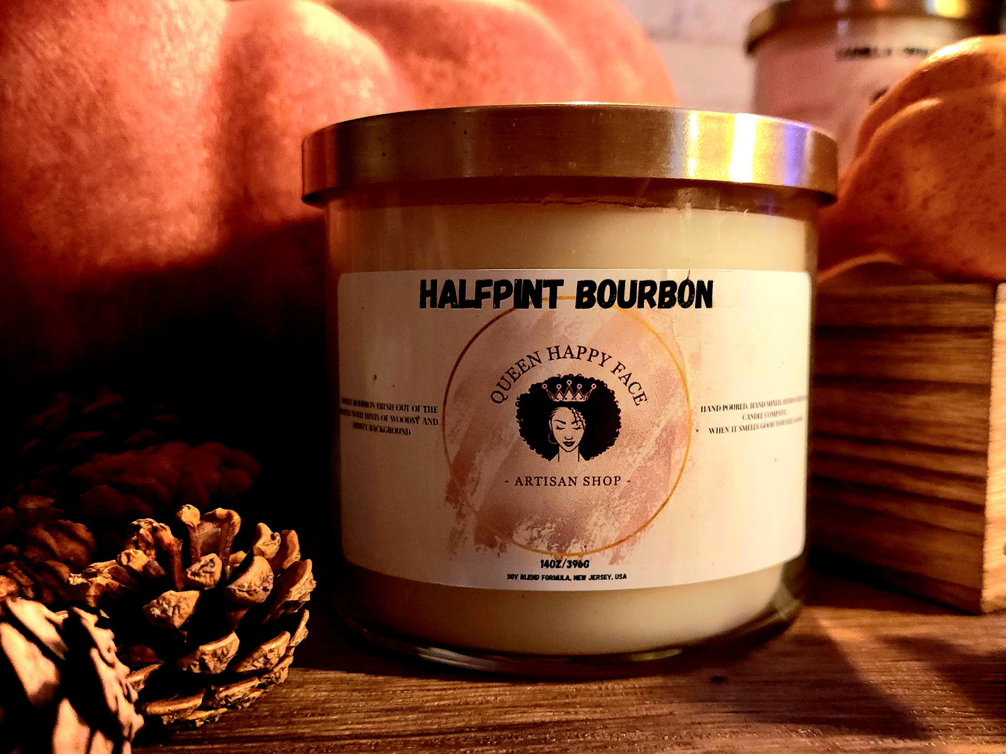 halfpint bourbon, hand-poured candle, front product