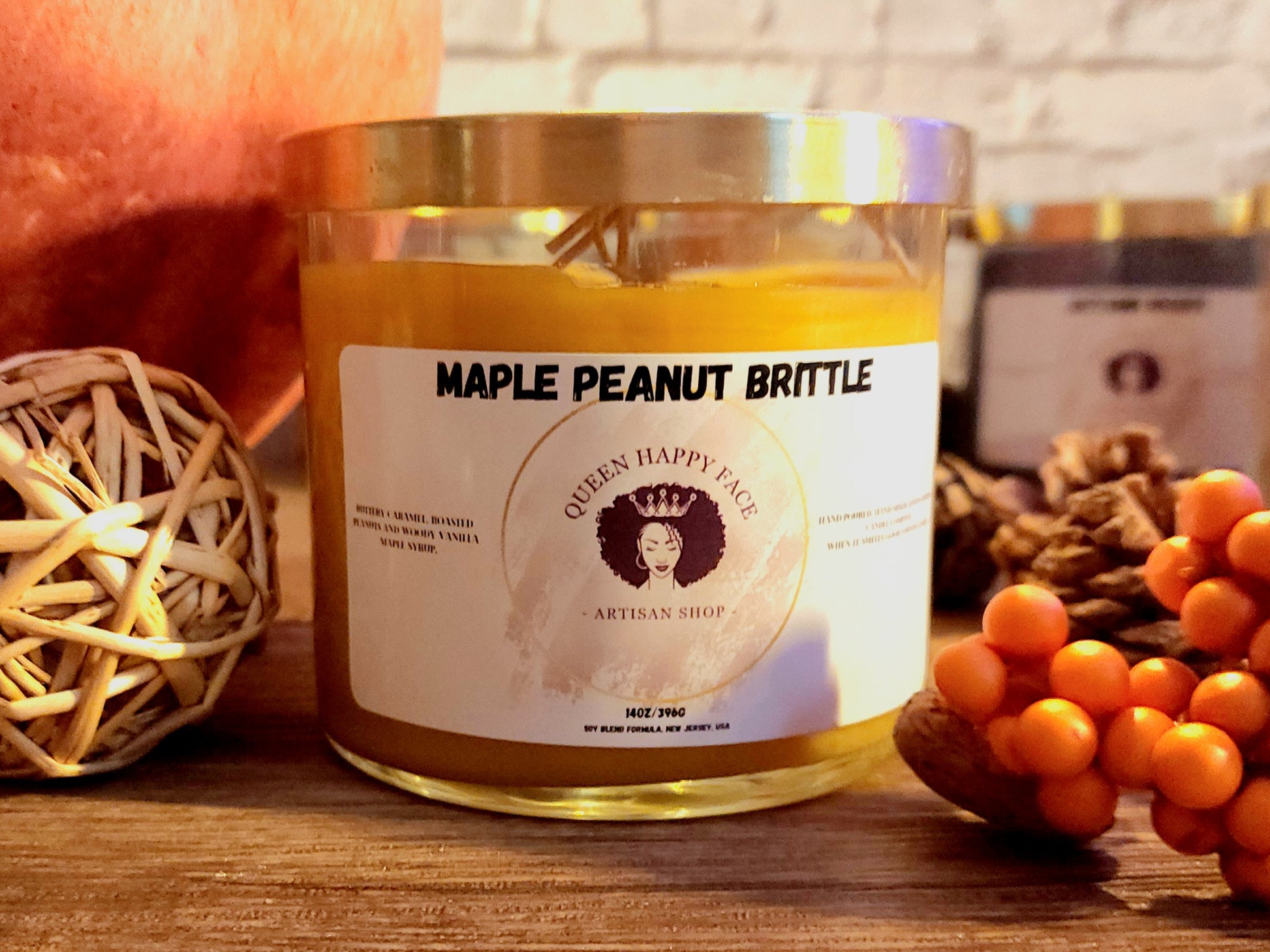 maple peanut brittle, hand-poured candle, front product